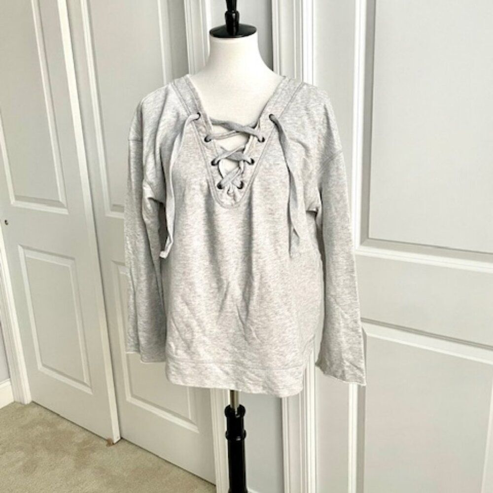 Sanctuary Gray Raw Edge Laced Front Sweatshirt Size Large